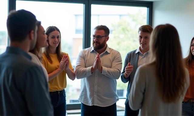 Team bei einem Corporate Wellness Workshop im Büro.