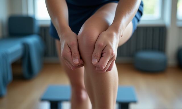 Fokus auf eine Knieübung zur Rehabilitation und Prävention von Verletzungen.